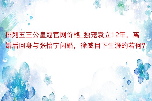 排列五三公皇冠官网价格_独宠袁立12年，离婚后回身与张怡宁闪婚，徐威目下生涯的若何？